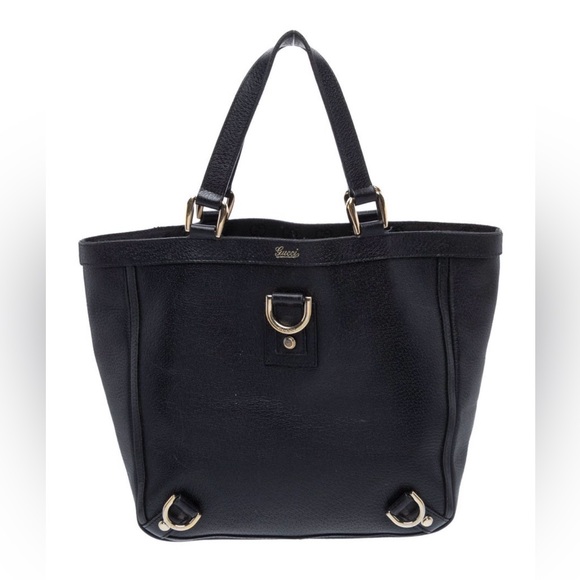 Gucci Handbags - Vintage Gucci Black Leather Tote with Gold Accents